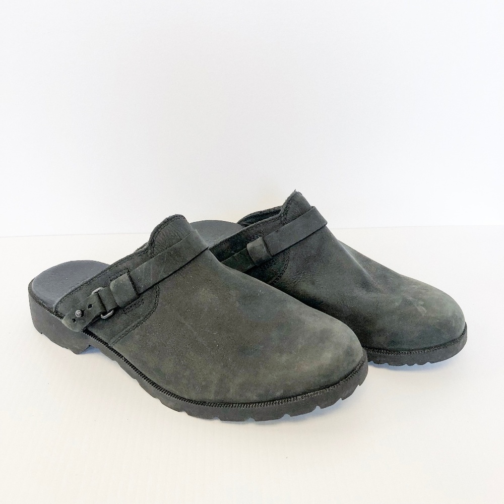 Teva De La Vina Leather Grey Slip On Mules